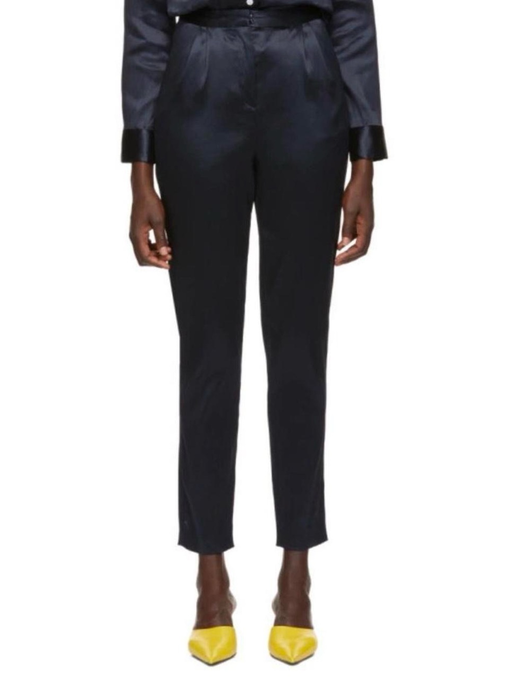 Mansur Gavriel Navy Satin Cropped Trousers size M